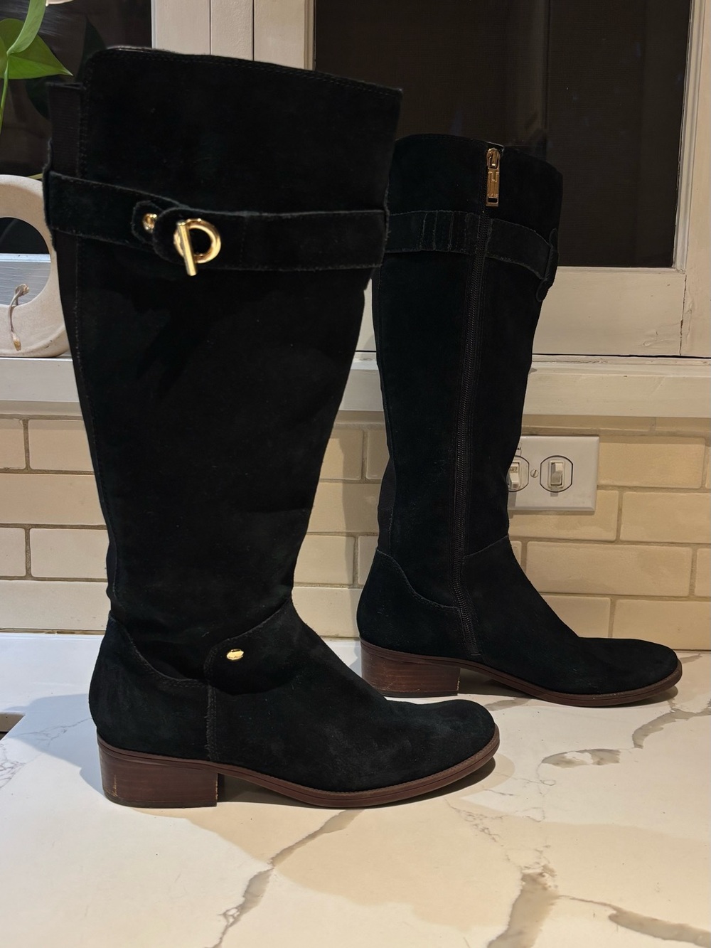Tommy Hilfiger long black suede boots size 8M
